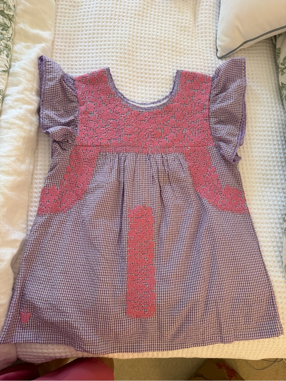 J. Marie Women’s Embroidered Gingham Tunic in Purple and Pink